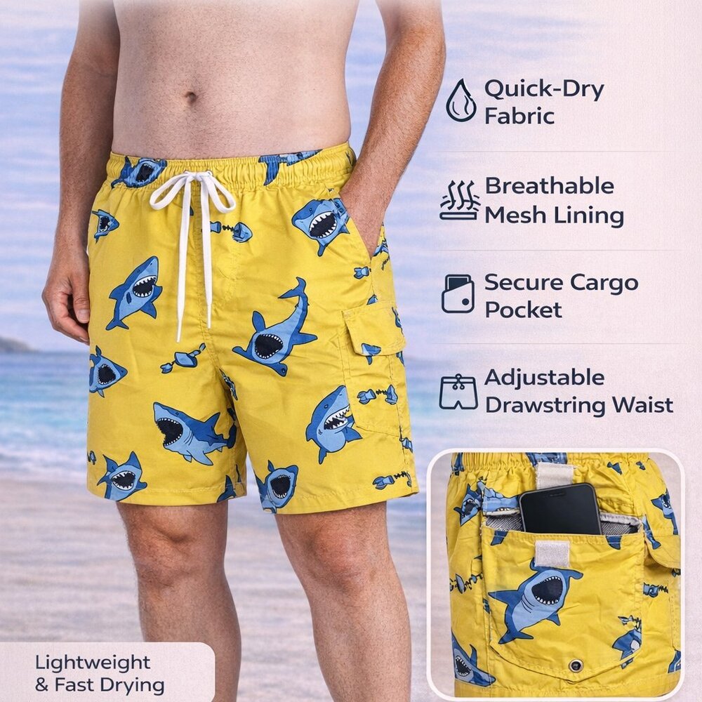 2 Pack Men’s Quick Dry Swim Shorts Cargo Pocket Mesh Beach Trunks 3 Pockets, NEW - Picture 6 of 8